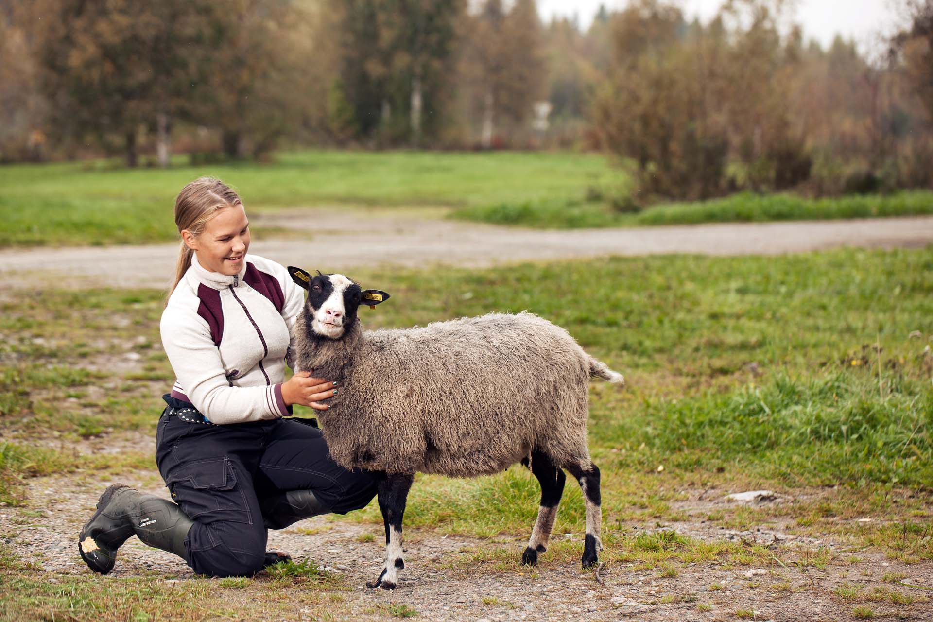 Nuori nainen ja lammas.