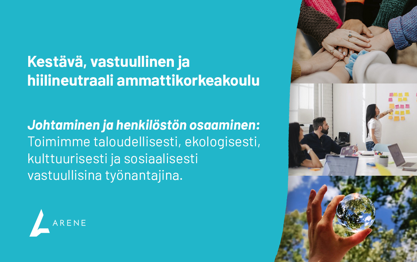 banneri jossa lukee kestävä, vastuullinen ja hiilineutraali ammattikorkeakoulu.