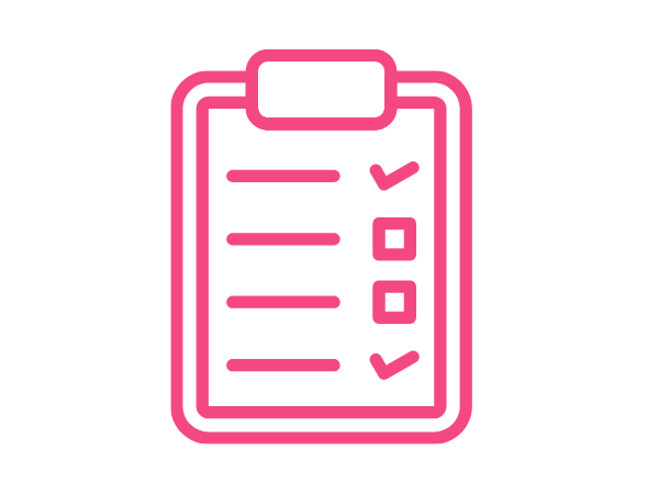 Pink icon of a checklist.