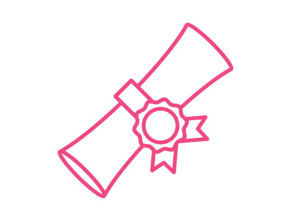 Pink symbol of a rolled diploma.