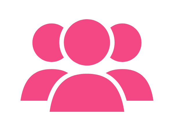 Pink icon of three persons.