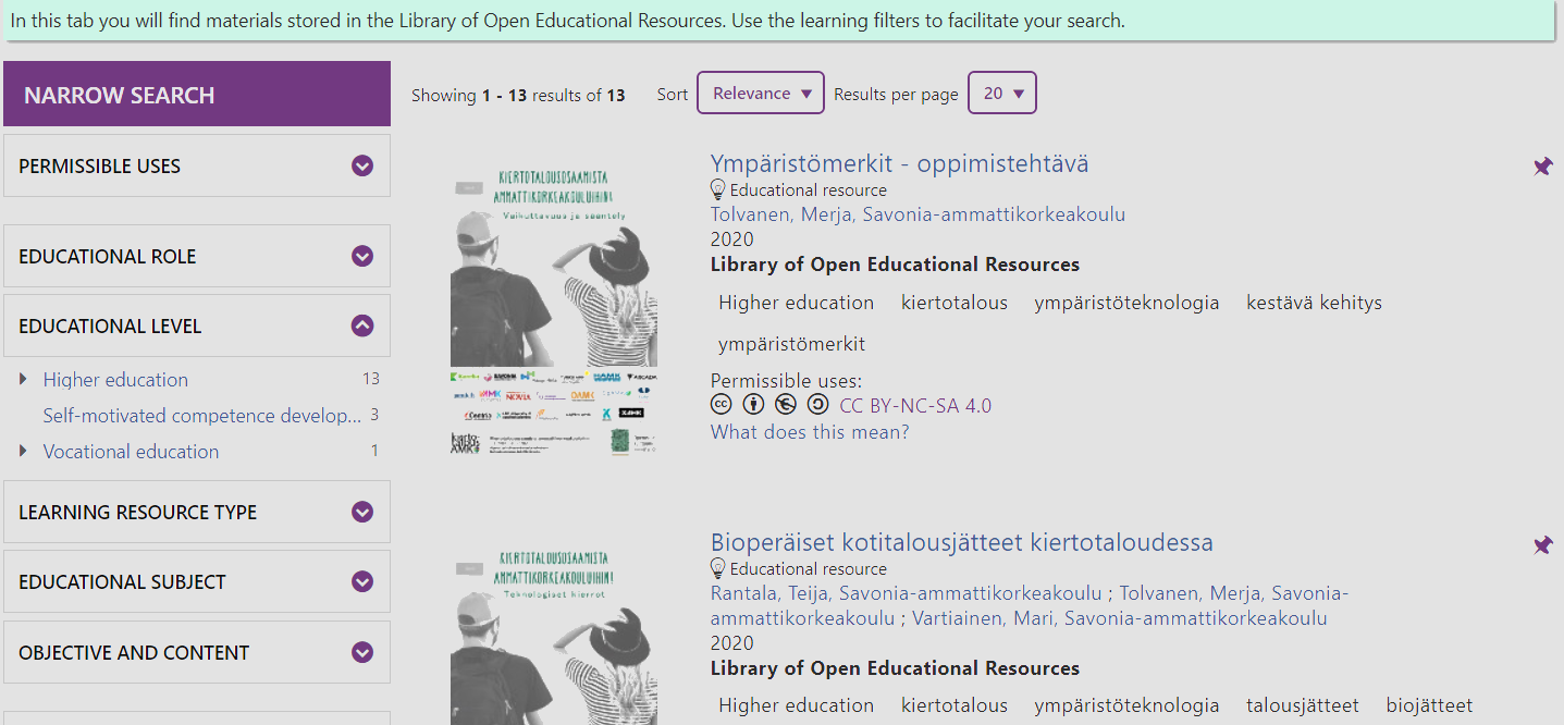 Open Educational resources via Finna.fi