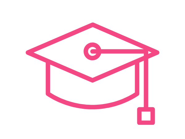 Pink icon of a graduation hat.