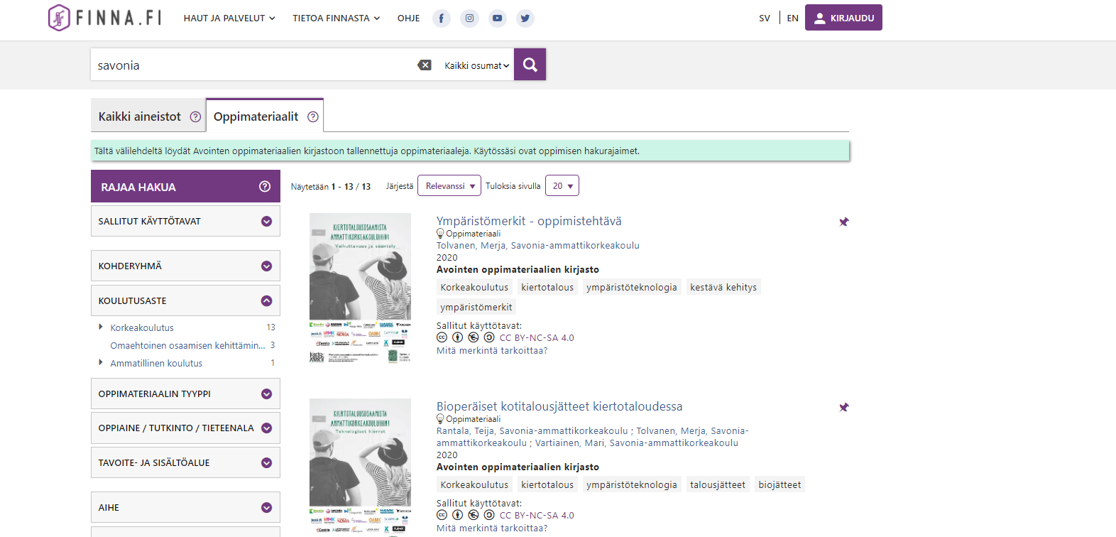 Oppimateriaaleja Finna.fi-palvelun kautta