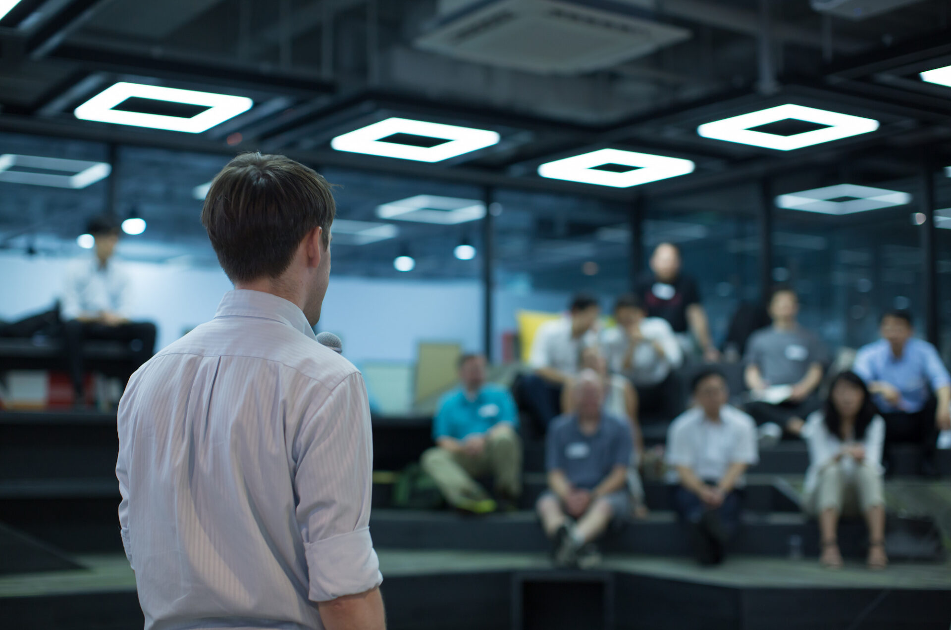 People in a classroom.