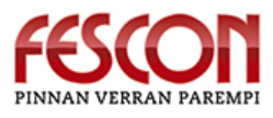Fescon Oy:n logo, jossa lukee punaisella tekstillä Fescon ja mustalla tekstillä Pinnan verran parempi.