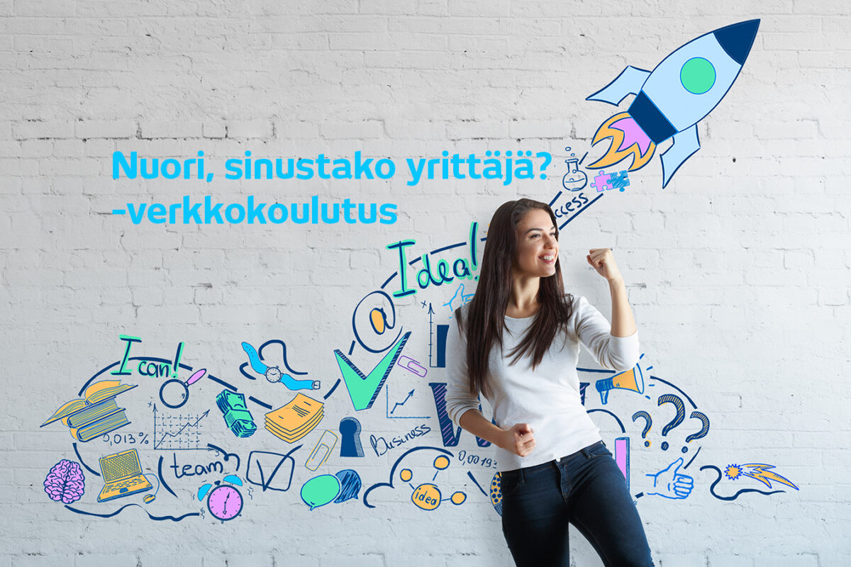 nuori iloitsee kiviseinää vasten, nuori sinustako yrittäjä