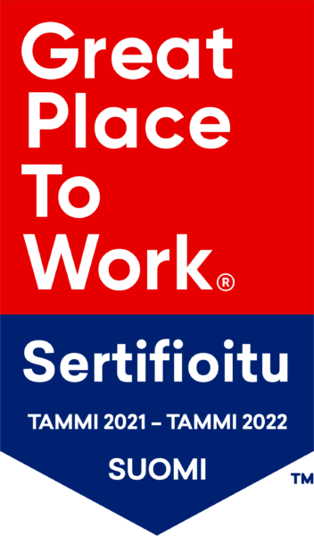 Great Place To Work -sertifioitu tammi 2021- tammi 2022.