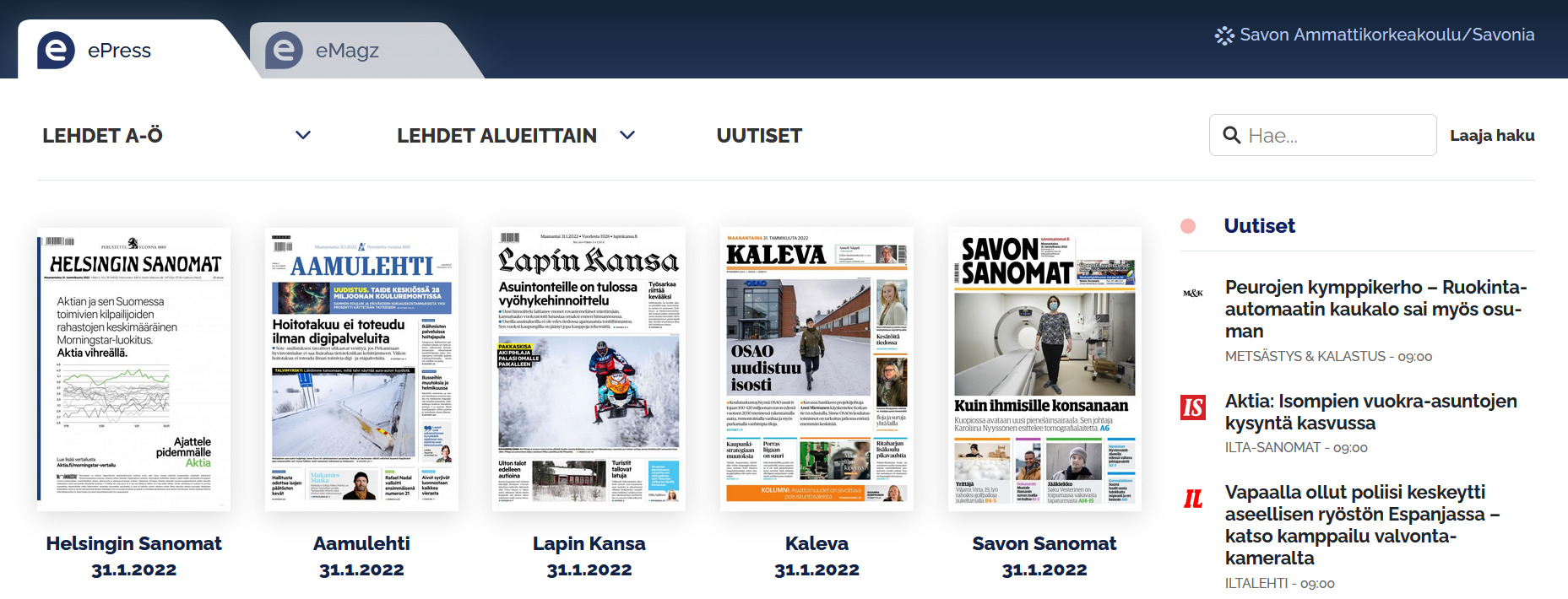 ePress sanomalehtipalvelu koekäytössä