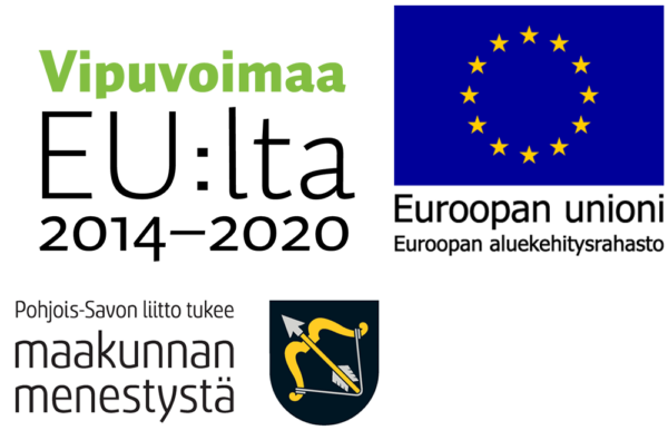 kolme logoa: vipuvoimaa eu:lta, euroopan unionin aluekehitysrahasto ja pohjois-savon liiton rahoituslogo