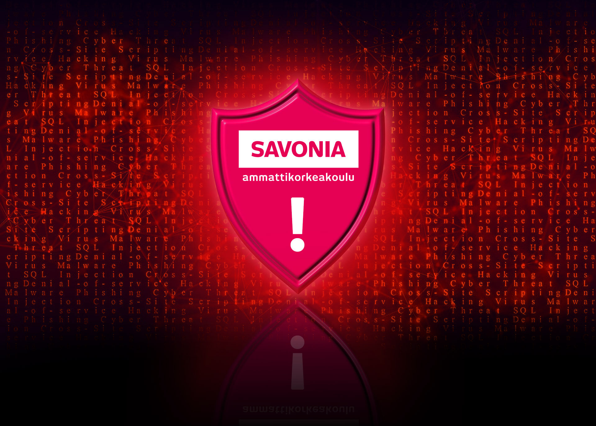Red shield with Savonia logo and exclamation mark.