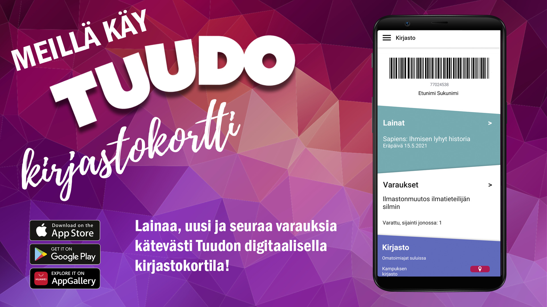 Tuudo-kirjastokortti kännykässä