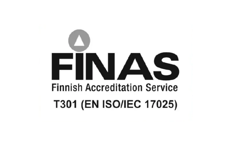 Finnish accreditation Service T301 (EN ISO/IEC 17025).