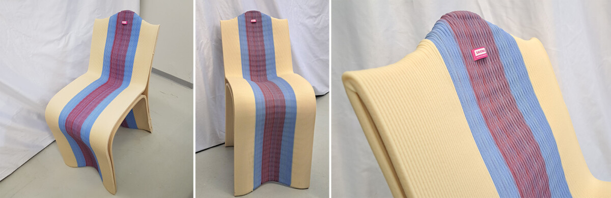Kuva 7. Tuoli, jossa on käytetty kahta eri väriainetta ja pintakuviointia. 