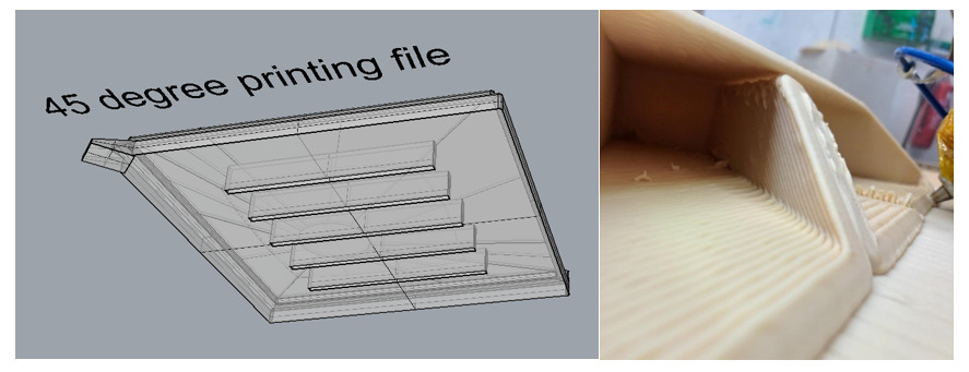 Picture shows the custom support stuctures for parts with large roof/surface areas.