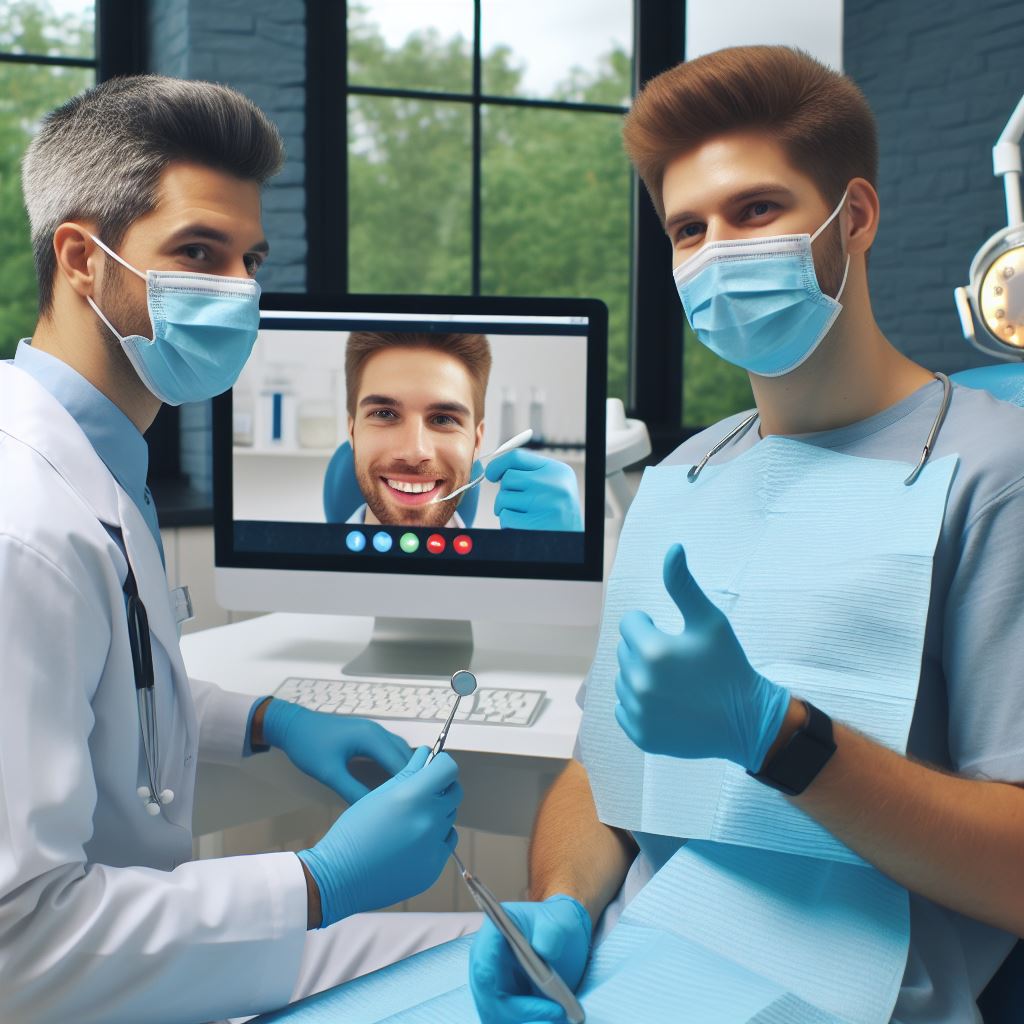 Kaksi hammaslääkäriä tietokonenäytön äärellä.
