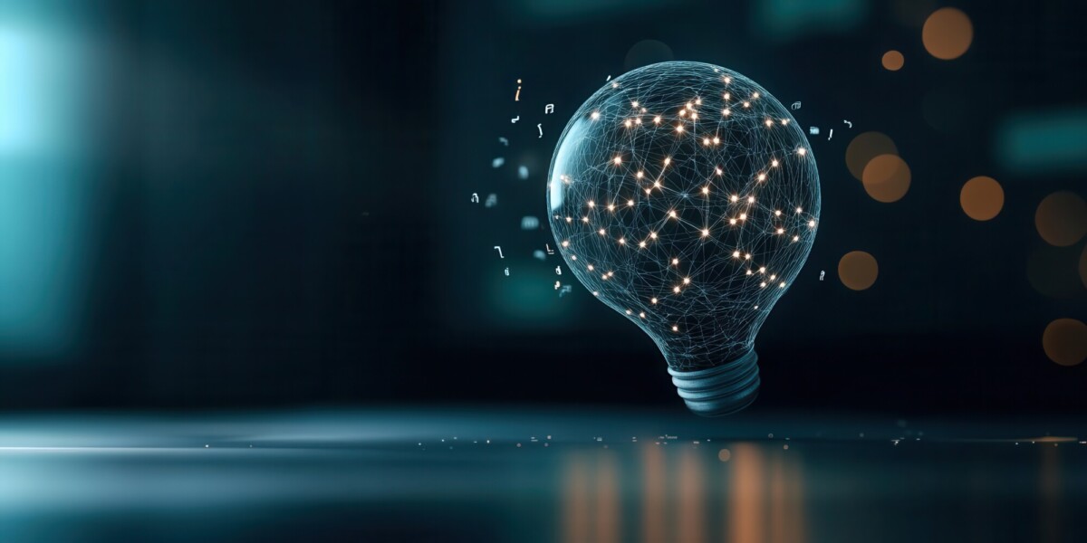 Hehkulamppu, jossa on valoja verkostomaisesti. Kuva on luotu tekoälyllä.