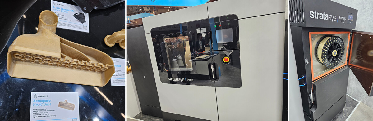 Kuvassa Stratasys F900 tulostin ja esimerkkikappale.