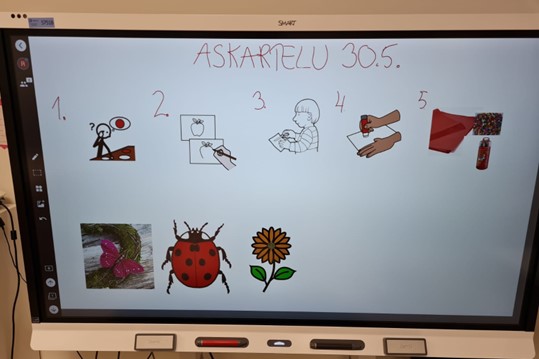 Diginäytössä piirroskuvia.