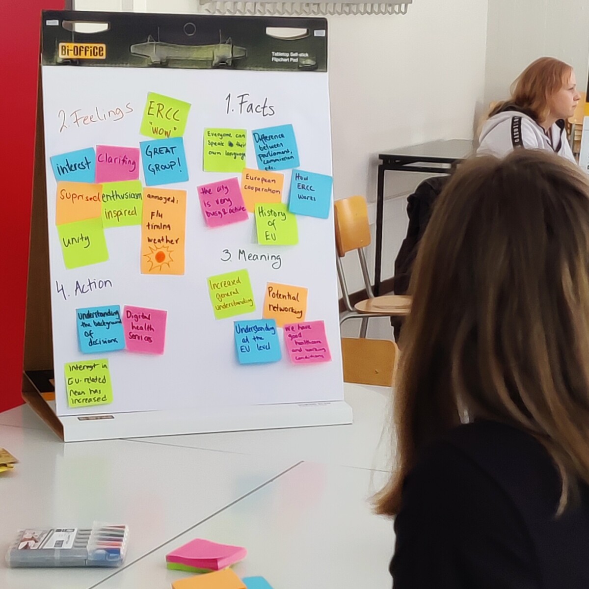 Post-it -lappuja ilmoitustaululla.
