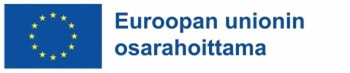 Sininen Euroopan unionin lippu, jossa on keltaisia tähtiä, ja sen vieressä suomenkielinen teksti Euroopan unionin osarahoitusma.
