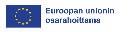 Kuvassa on Euroopan unionin lippu, jossa on keltaisten tähtien rengas sinisellä pohjalla, vieressä suomenkielinen teksti Euroopan unionin osarahoittama.