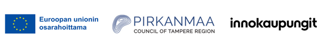 Euroopan unionin, Tampereen seudun Pirkanmaan liiton ja Innokaupungin logot sekä vastaavat suomenkieliset ja englanninkieliset tekstit.