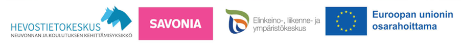 Neljän järjestön logot peräkkäin: sininen hevosen pää, jossa on suomenkielinen teksti, vaaleanpunainen suorakulmio, jossa on SAVONIA, vihreä ja ruskea logo, jossa on suomenkielinen teksti, ja Euroopan unionin lippu, jossa on suomenkielinen teksti.