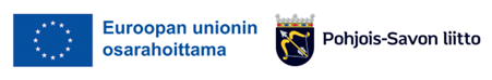 Kuvassa on Euroopan unionin lippu, suomenkielinen teksti Euroopan unionin osarahoittama, vaakuna, jossa on keltainen olento sinisellä, ja teksti Pohjois-Savon liitto.