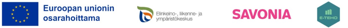 Euroopan unionin, Ely-keskuksen (Elinkeino-, liikenne- ja ympäristökeskus), Savonia-ammattikorkeakoulun ja ETENEKO-hankkeen logot ovat rivissä.