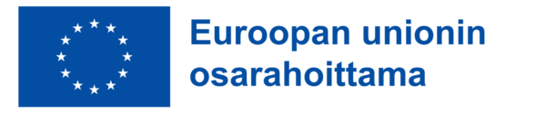 Sininen lippu, jossa on valkoisten tähtien ympyrä ja suomenkielinen teksti Euroopan unionin osarahoittama, joka tarkoittaa Euroopan unionin osarahoittamaa.