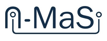 A-MaSi:n logo, jossa ensimmäinen ja viimeinen kirjain on tyylitelty pienellä a-kirjaimella ja isolla S-kirjaimella, jotka on yhdistetty kaarevalla viivalla ja jotka päättyvät pisteeseen, mikä viittaa virtapiiriin tai liitäntäkuvioon.
