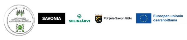 Viiden logon rivi: Vastuullista Metsäalan Tutkimusta, Savonia, Siilinjärvi, Pohjois-Savon liitto ja Euroopan unionin osarahoittama (EU:n lippu).