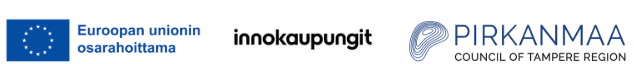 Euroopan unionin, INNOKAUPUNGITin ja Tampereen seudun Pirkanmaan liiton logot vierekkäin.