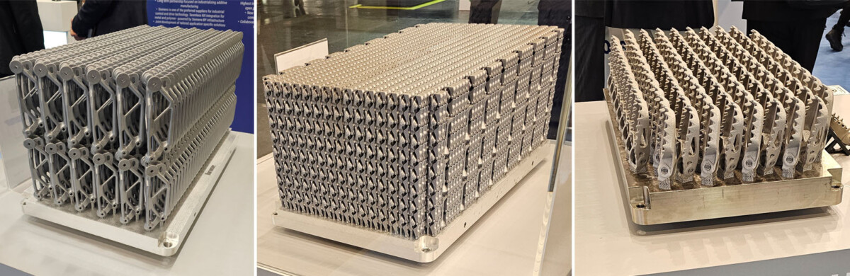 Kolme kuvaa 3d-tulostetuista sarjatuotanto-osista.