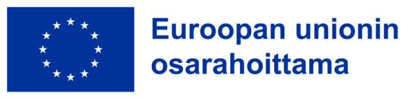Sininen EU-lippu, jossa on kaksitoista valkoista tähteä ympyrän sisällä, vieressä teksti Euroopan unionin osarahoittama.