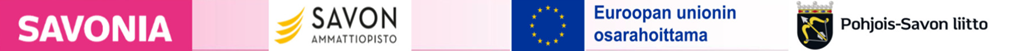 Logot vasemmalta oikealle: Savon ammattikorkeakoulu, Savon ammattiopisto, Euroopan unioni EU:n lipulla ja Pohjois-Savon liitto maakuntavaakunalla.