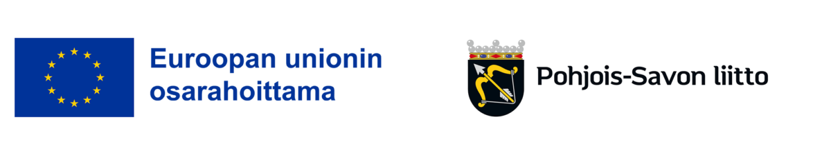 EU:n lippu, jonka vasemmalla puolella on teksti ”Euroopan unionin osarahoittama”; oikealla puolella vaakuna, jossa on lintu ja miekka sekä teksti ”Pohjois-Savon liitto”.