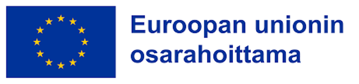 EU:n lippu, jossa on sinisellä pohjalla keltainen tähtirengas, ja sen vieressä suomenkielinen teksti ”Euroopan unionin osarahoittama”, mikä tarkoittaa, että hanketta on osarahoittanut Euroopan unioni.