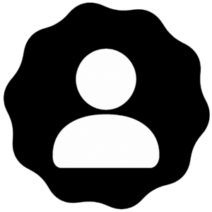 A simple black-and-white icon showing the silhouette of a person inside a black circle with a wavy edge, resembling a user profile symbol.