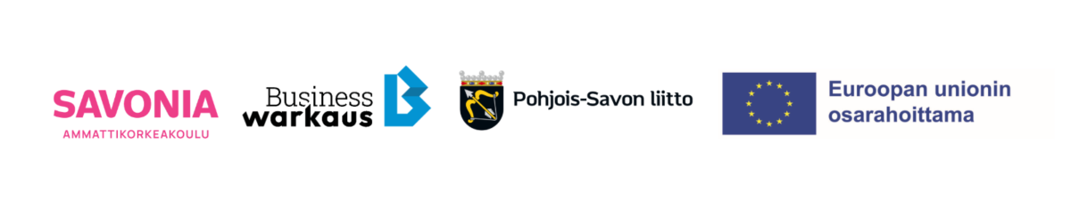 Savonian ammattikorkeakoulun, Warkausin kauppakorkeakoulun, Pohjois-Savin maakuntaneuvoston ja Euroopan unionin logot.