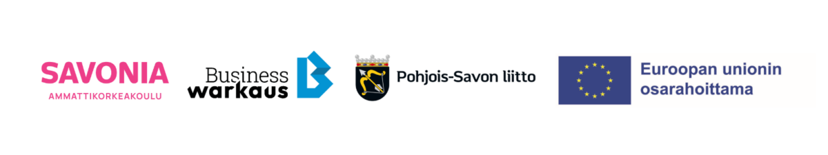 Savonian ammattikorkeakoulun, Business Warkausin, Pohjois-Savon liiton ja Euroopan unionin logot.